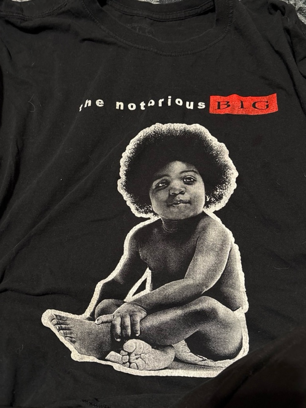 Black Short-Sleeve Graphic Tee with Baby Portrait Print